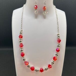 Elegant Red and Silver Necklace Set